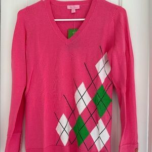 NWT Lilly Pulitzer Patricia Argyle Sweater - Hotty Pink - Size S - NEW with Tags